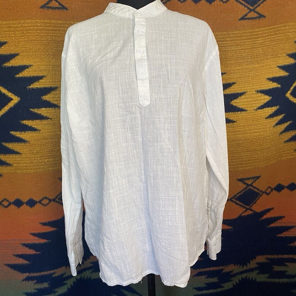 Coofandy Shirt Large Cotton/Hemp Long Sleeve Roll Up Sleeves White. 1/4 Button.
